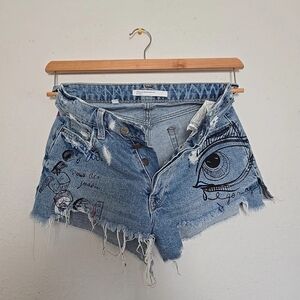 ZARA Trafaluc Denim Shorts Women’s 00 EUR 32 Graphic Painted Distressed